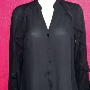 Express Portofino shirt, romantic whimsigoth ruffled shoulder detail. Size XS